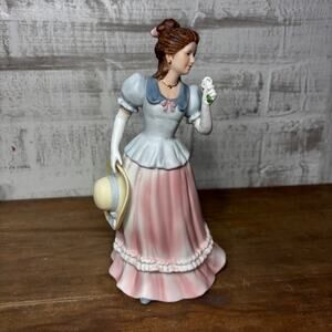 Homco Porcelain Victorian Lady In Pink and Blue Dress Figurine